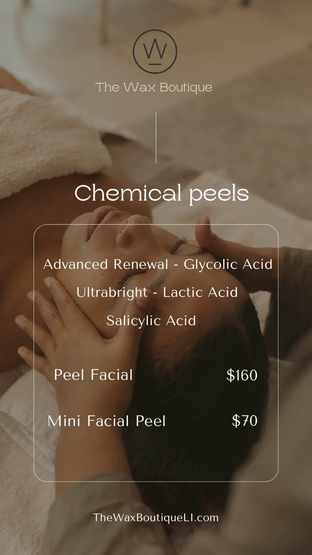 Long Island facial from The Wax Boutique - chemical peel service
